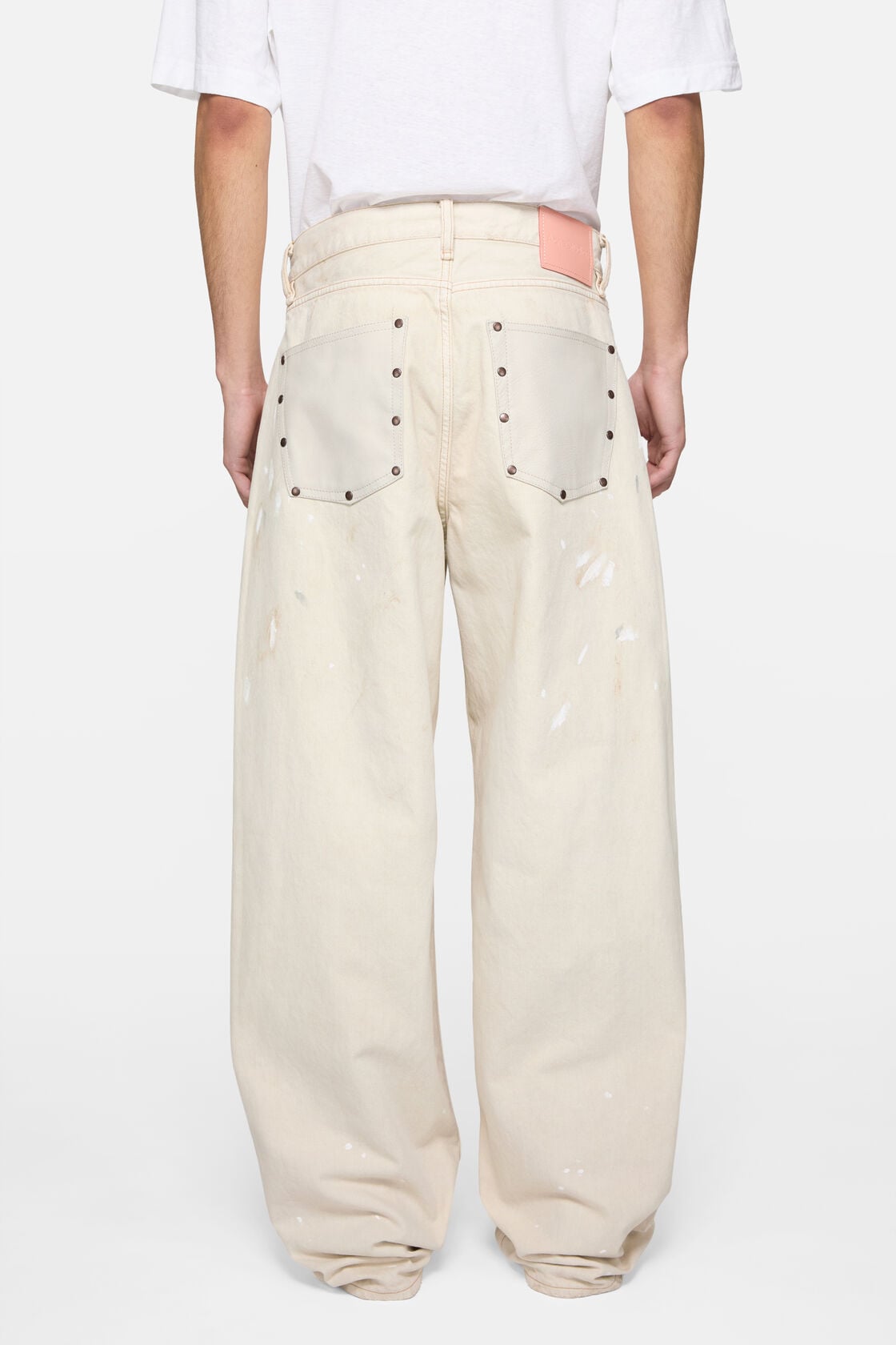 Loose fit jeans with leather pockets - White
