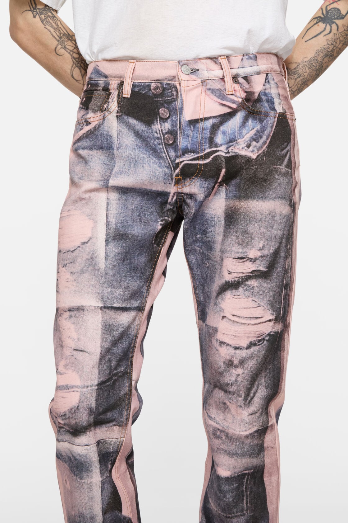 Trompe-l'œil photocopy jeans - 1996M - Pink/blue