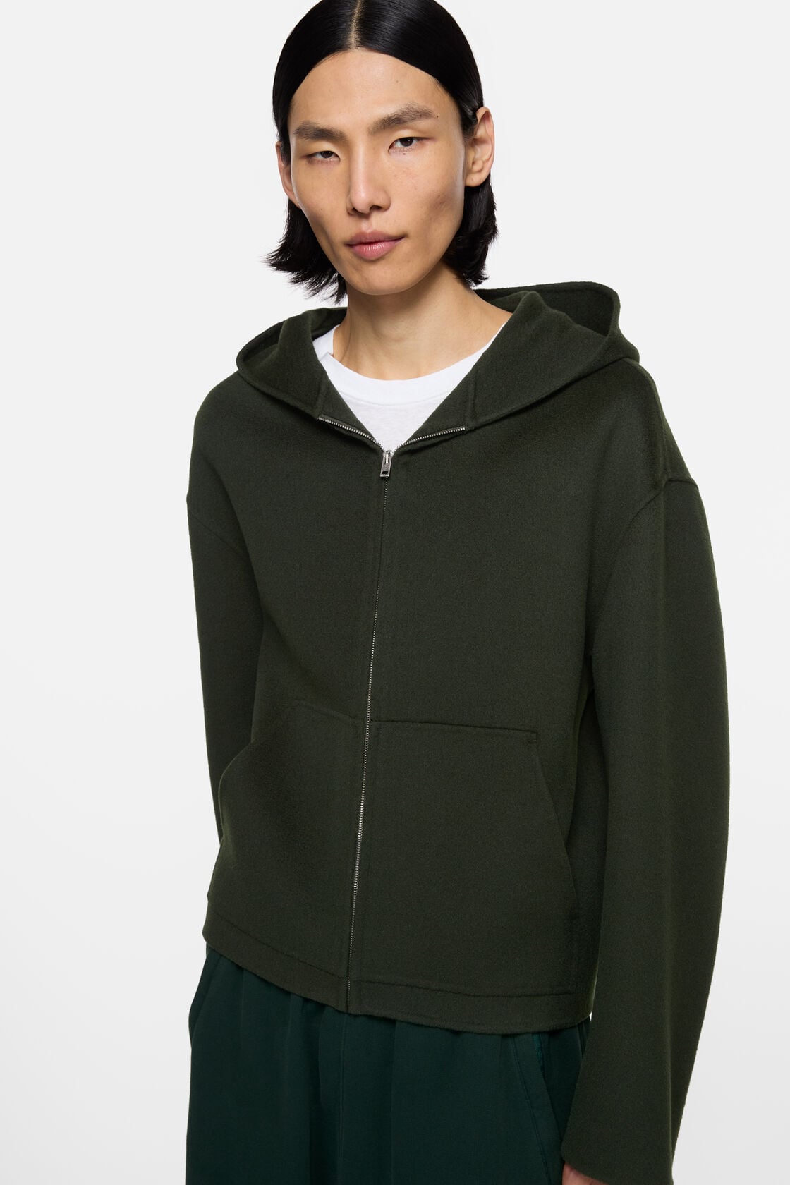 Cashmere jacket with hood - Dark green