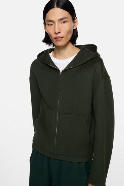 Cashmere jacket with hood - Dark green