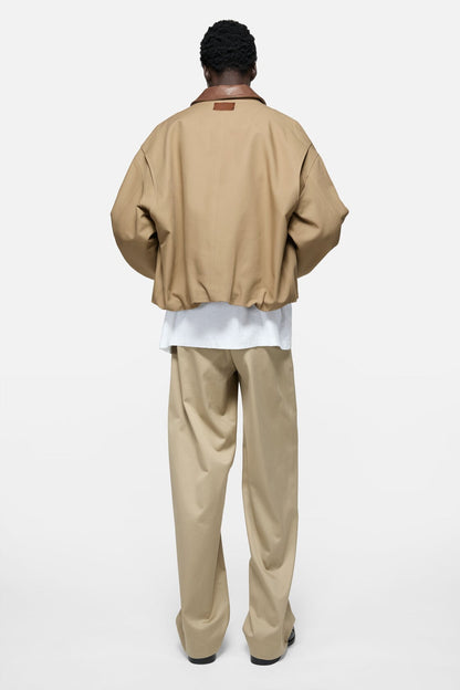 Bomber with leather collar - Khaki beige