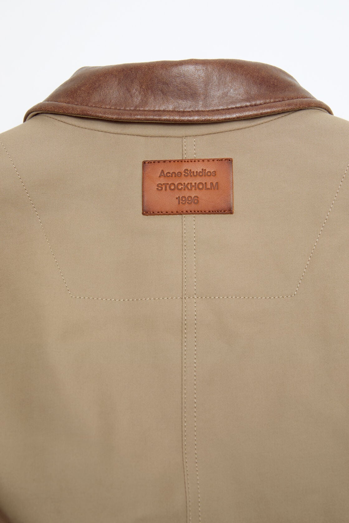 Bomber with leather collar - Khaki beige