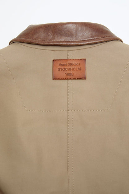 Bomber with leather collar - Khaki beige