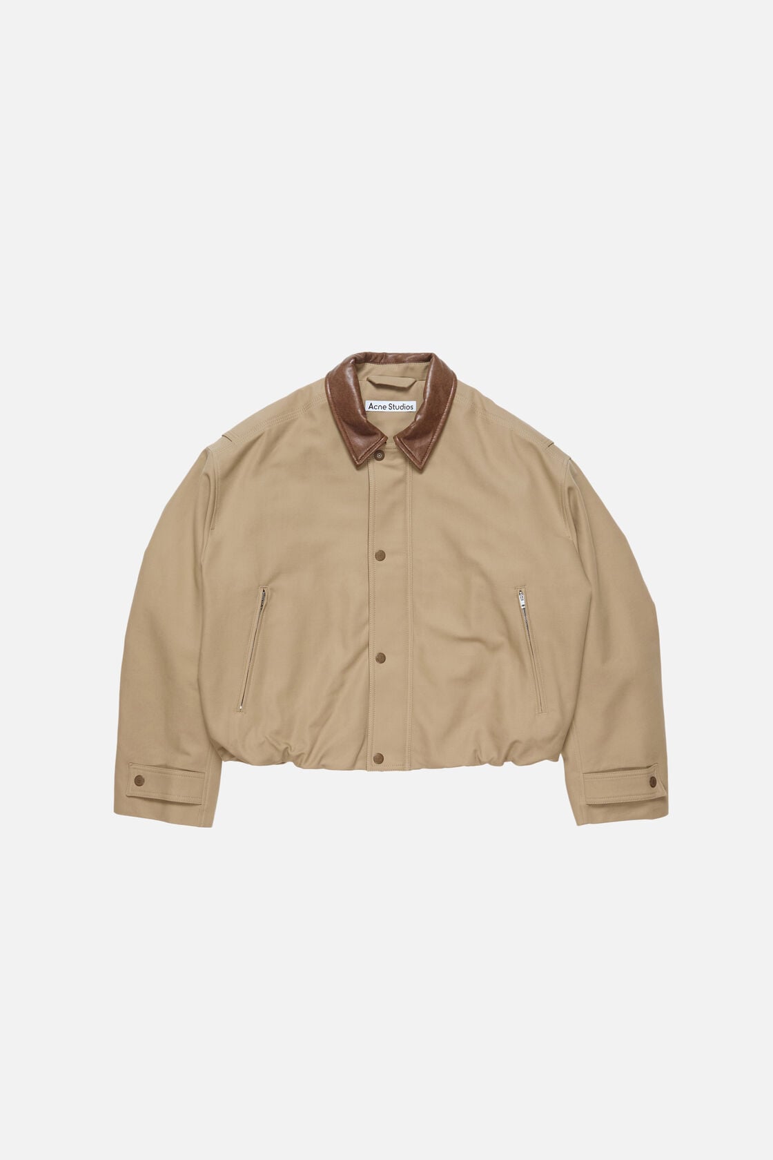 Bomber with leather collar - Khaki beige
