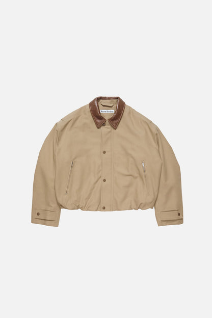 Bomber with leather collar - Khaki beige