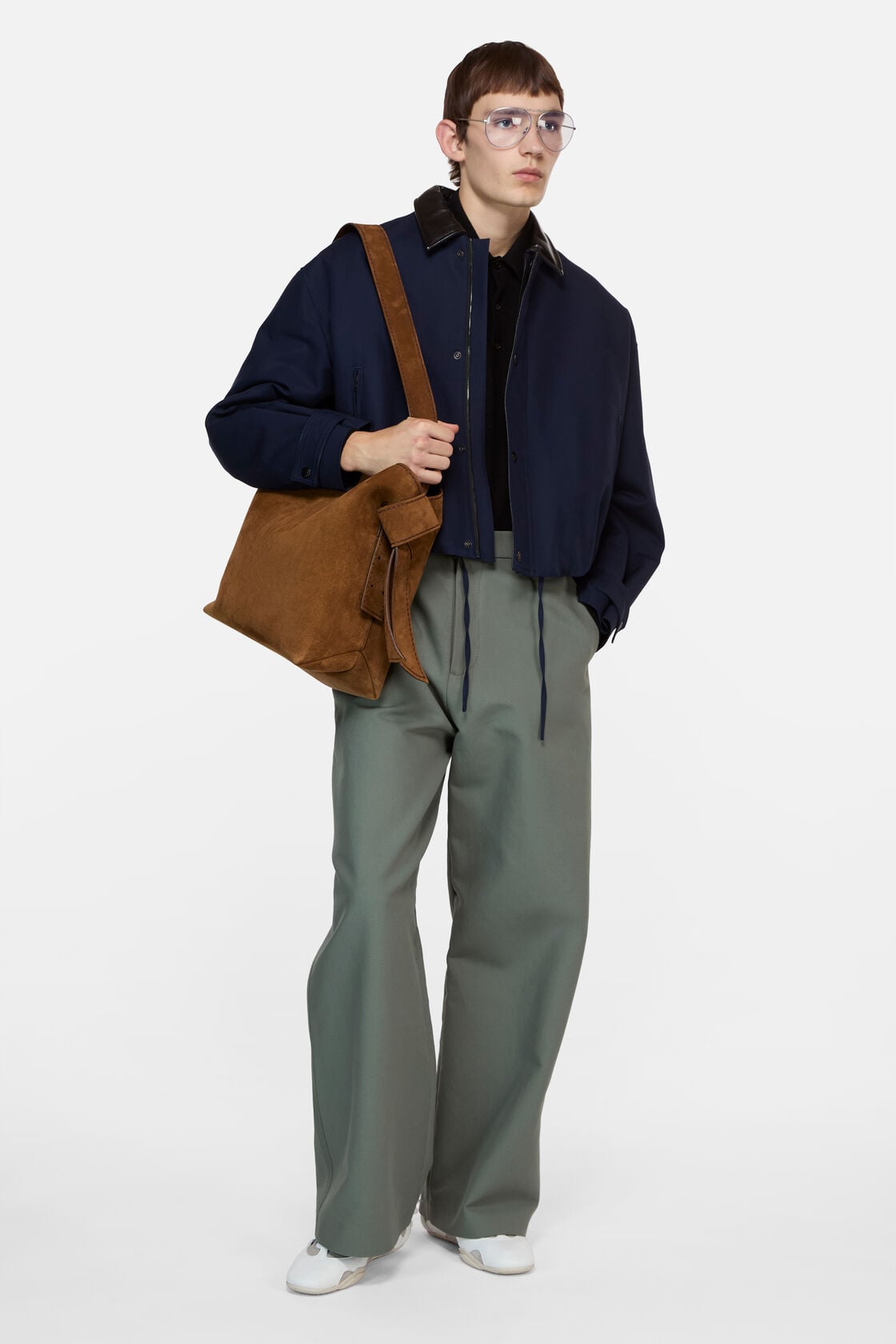 Bomber with faux leather collar - Navy