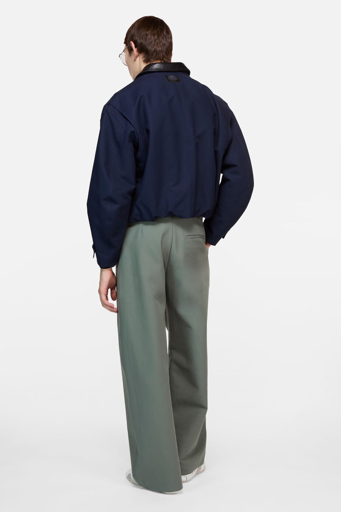 Bomber with faux leather collar - Navy