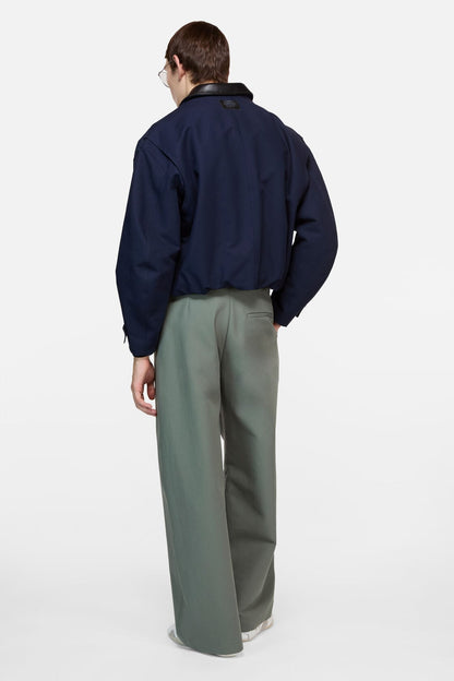 Bomber with faux leather collar - Navy