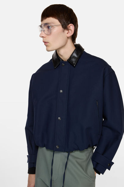 Bomber with faux leather collar - Navy