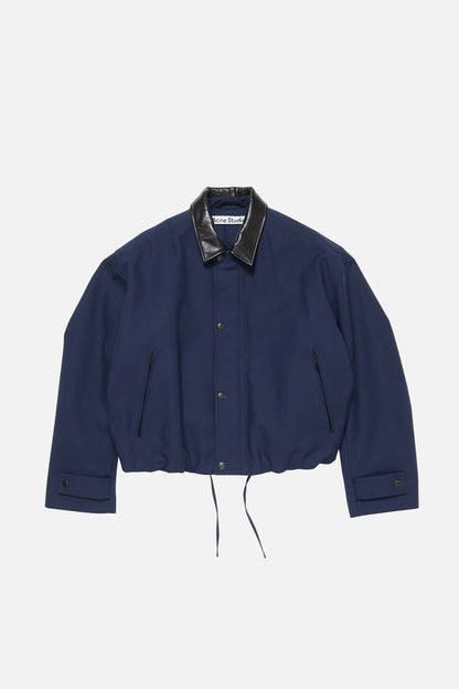 Bomber with faux leather collar - Navy