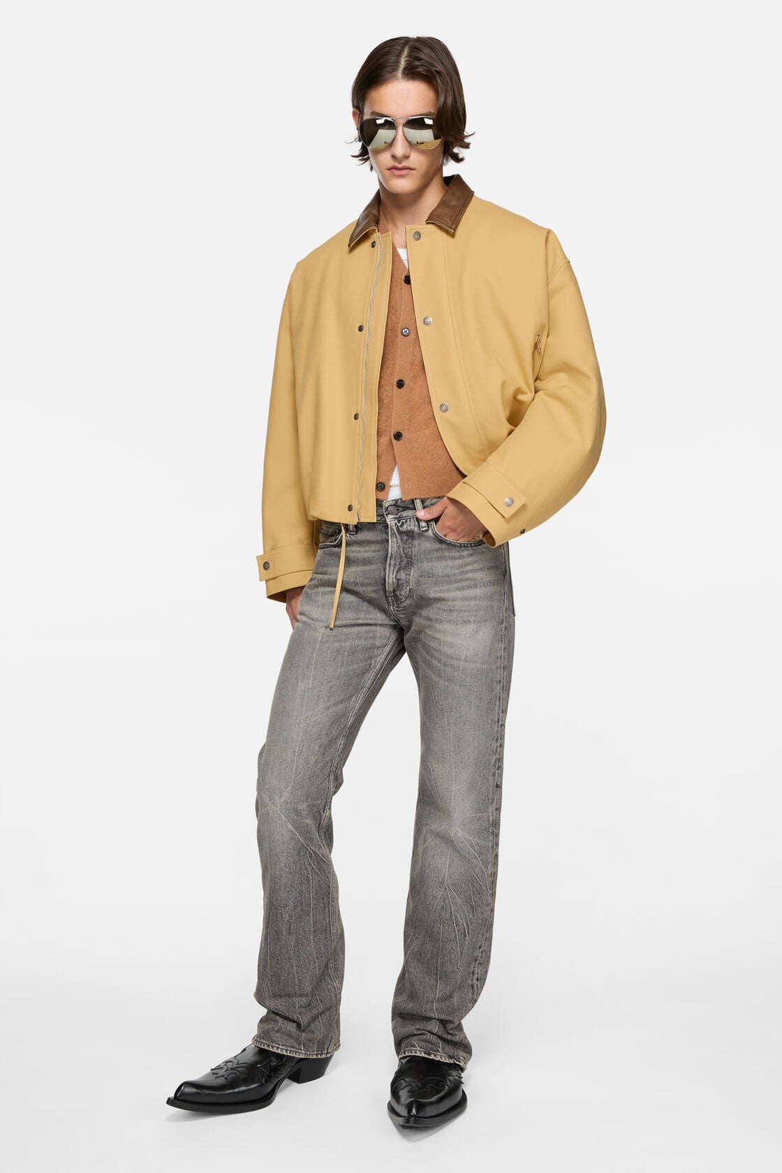 Bomber with faux leather collar - Sand beige