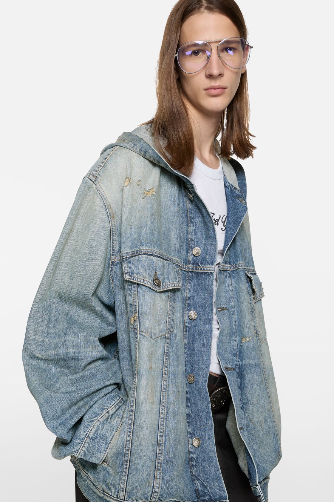 Hooded denim jacket - Mid Blue