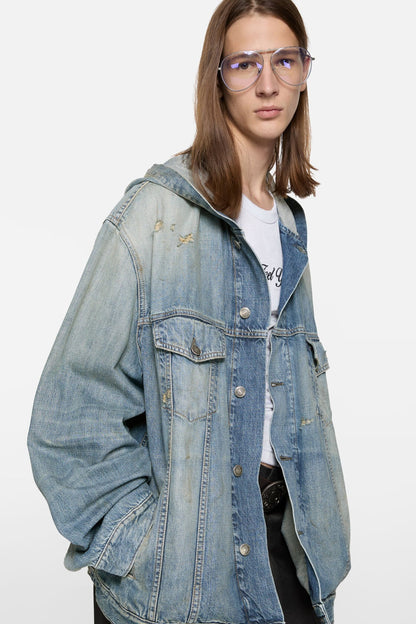 Hooded denim jacket - Mid Blue