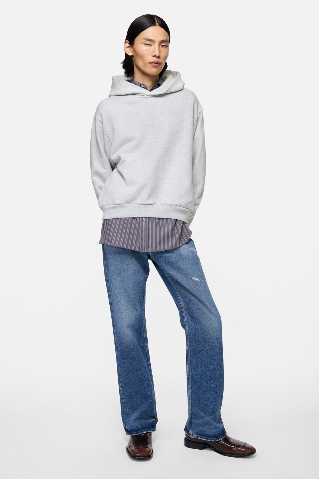 Fleece logo hoodie - Pale Grey Melange