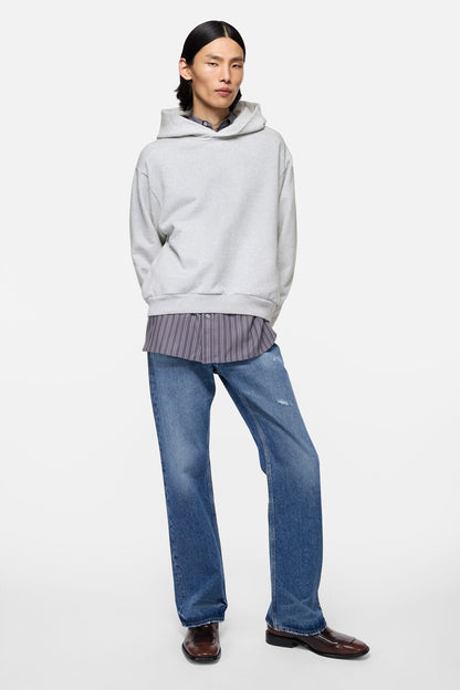 Fleece logo hoodie - Pale Grey Melange