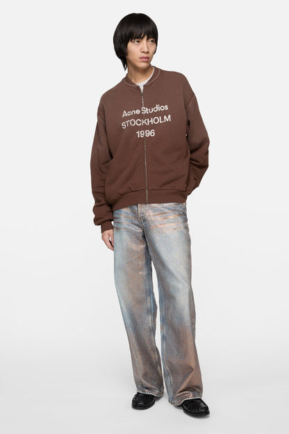 Washed zip-up cardigan - Chocolate brown