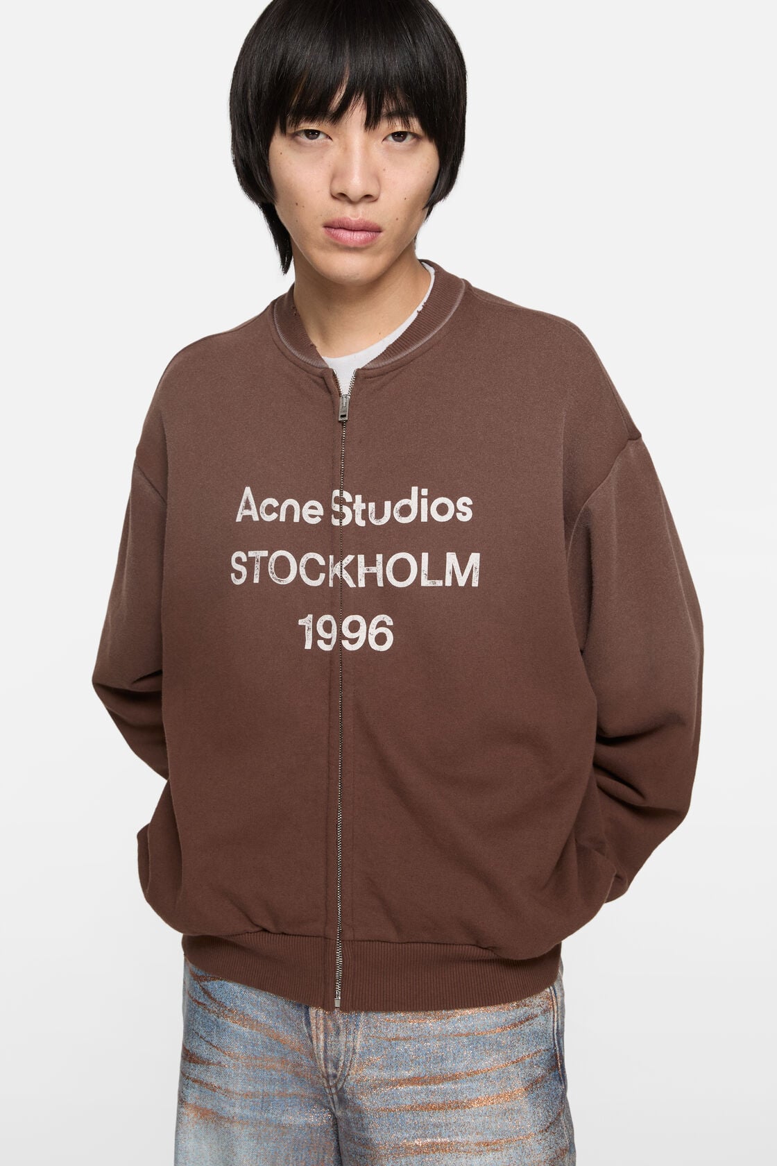 Washed zip-up cardigan - Chocolate brown