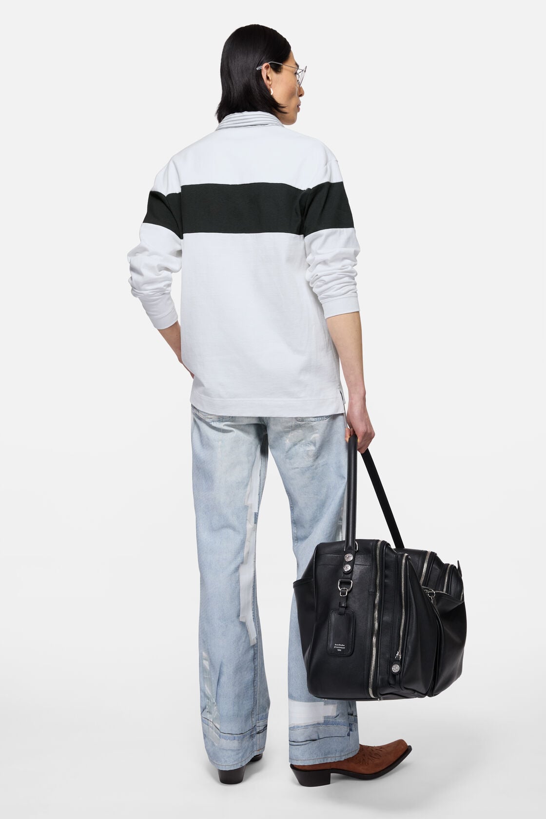 Striped polo sweatshirt - White/black