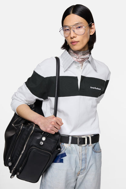 Striped polo sweatshirt - White/black