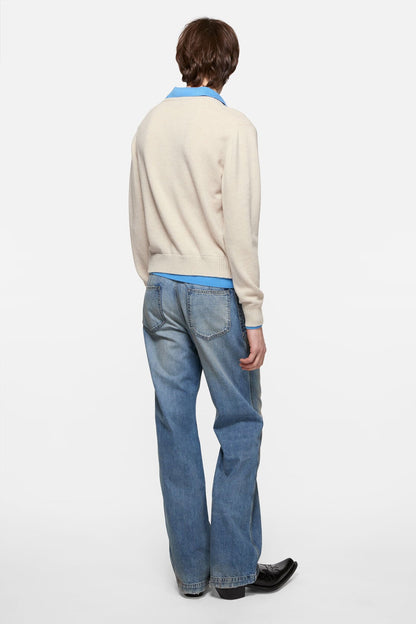 Layered Wool V-Neck Sweater - Dirty white