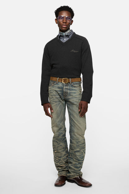 Camel hair v-neck sweater - Black