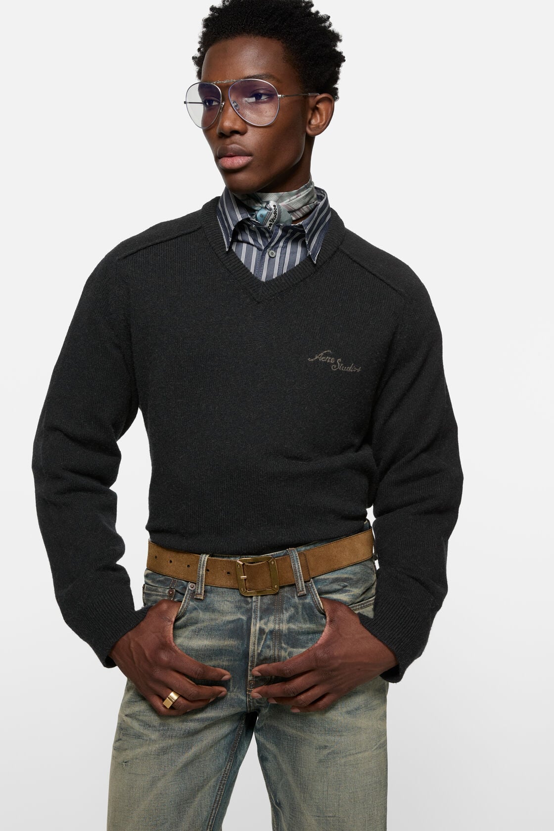 Camel hair v-neck sweater - Black