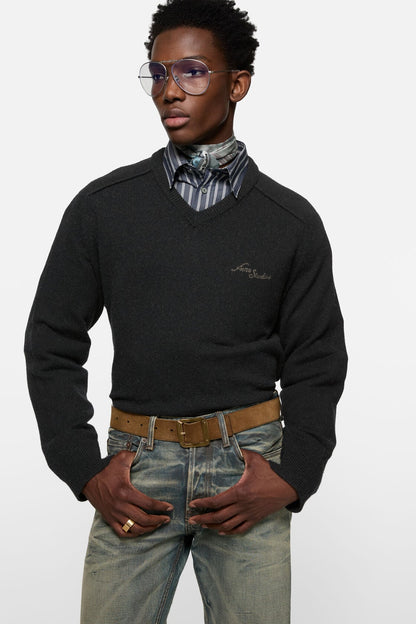 Camel hair v-neck sweater - Black