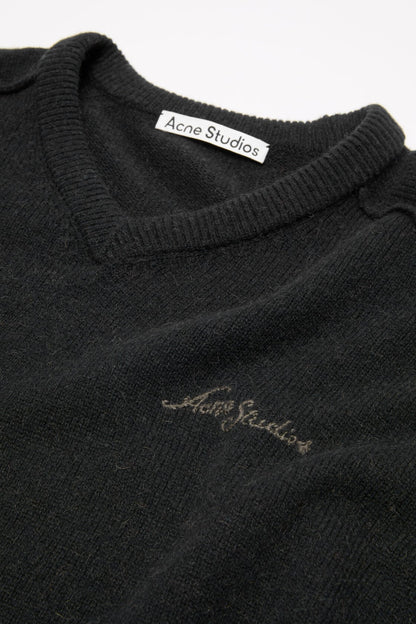 Camel hair v-neck sweater - Black