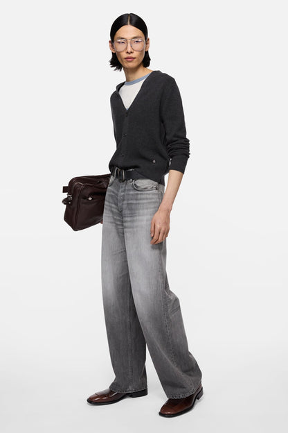 V-neck wool cardigan - Dark Navy Melange
