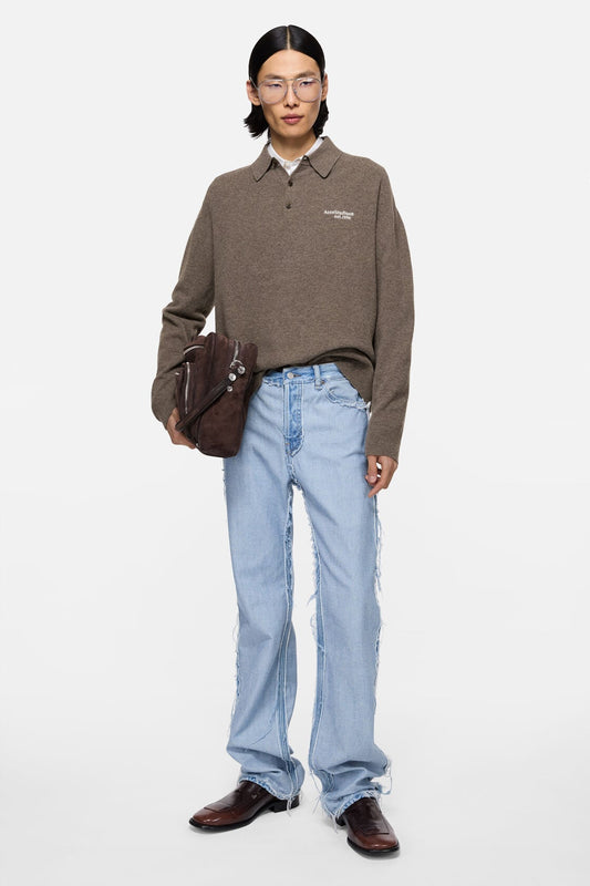Wool knit polo - Brown melange