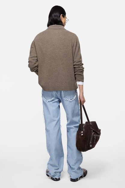 Wool knit polo - Brown melange
