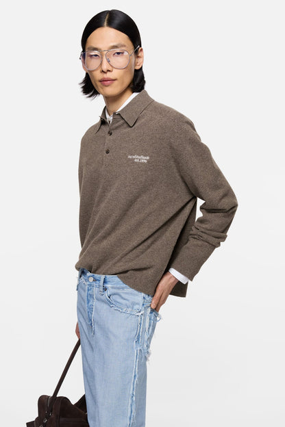 Wool knit polo - Brown melange