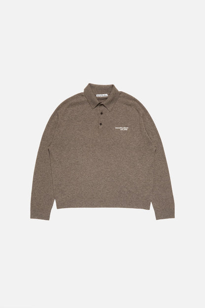 Wool knit polo - Brown melange