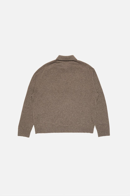 Wool knit polo - Brown melange