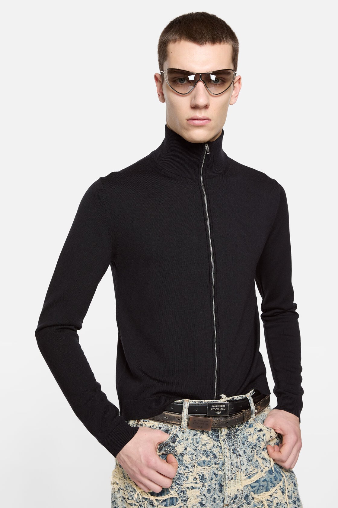 Zip-up bow logo cardigan - Black