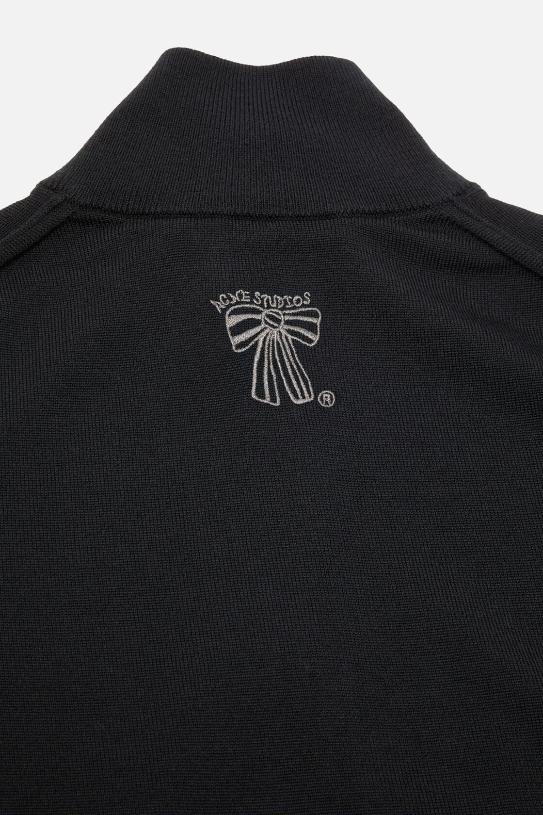 Zip-up bow logo cardigan - Black