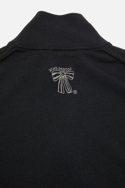 Zip-up bow logo cardigan - Black