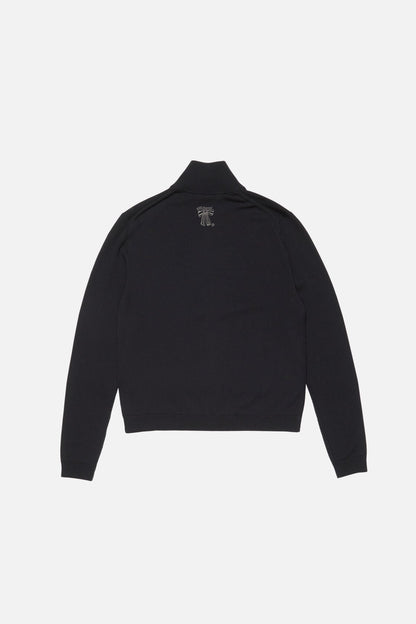 Zip-up bow logo cardigan - Black