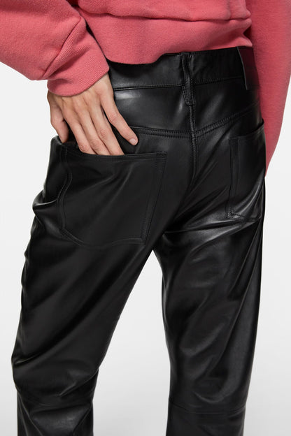 Leather trousers - regular fit - Black