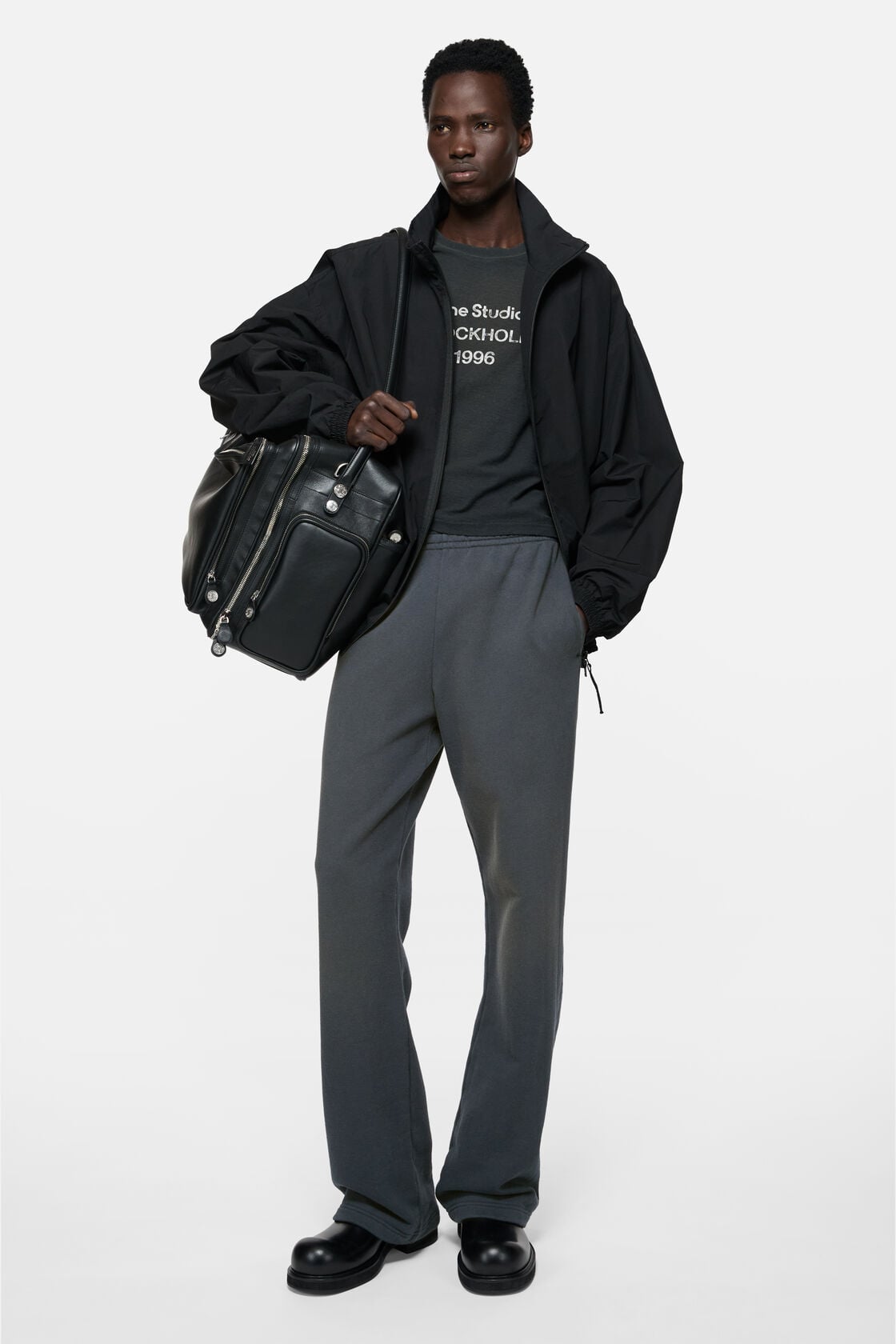 Fleece trousers with stamp logo - Faded black