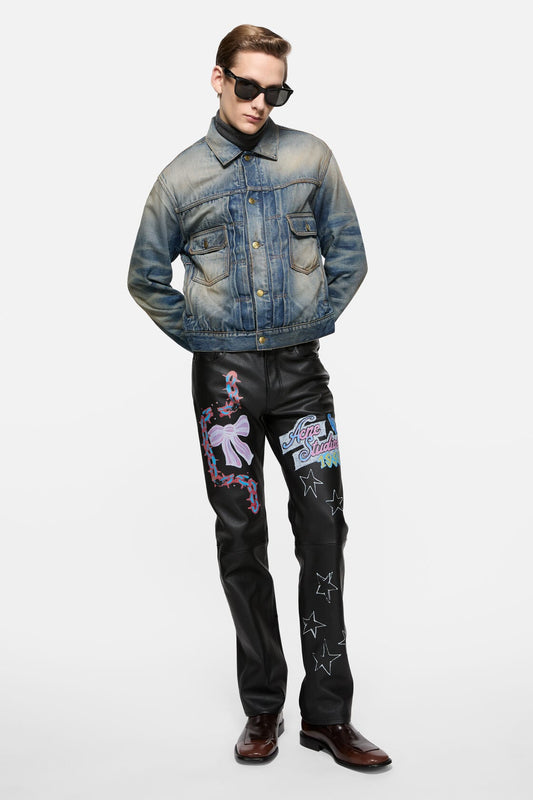 Printed leather trousers - Black