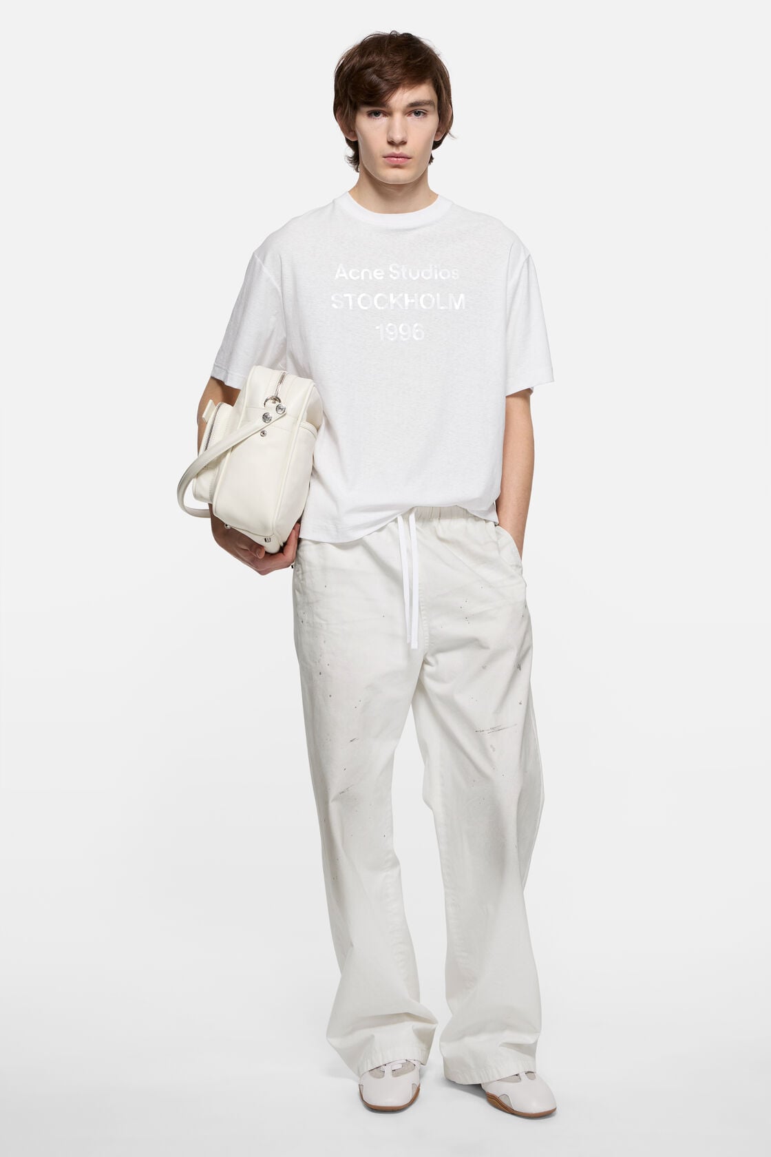Peached cotton trousers - White