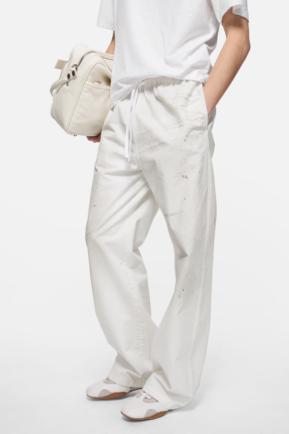 Peached cotton trousers - White