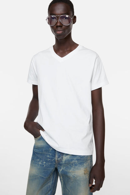 Satin label v-neck t-shirt - Optic White