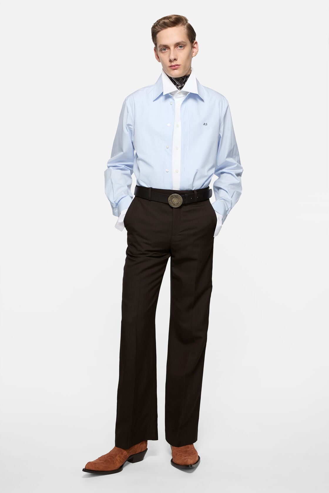 Layered poplin button-up shirt - Blue/white