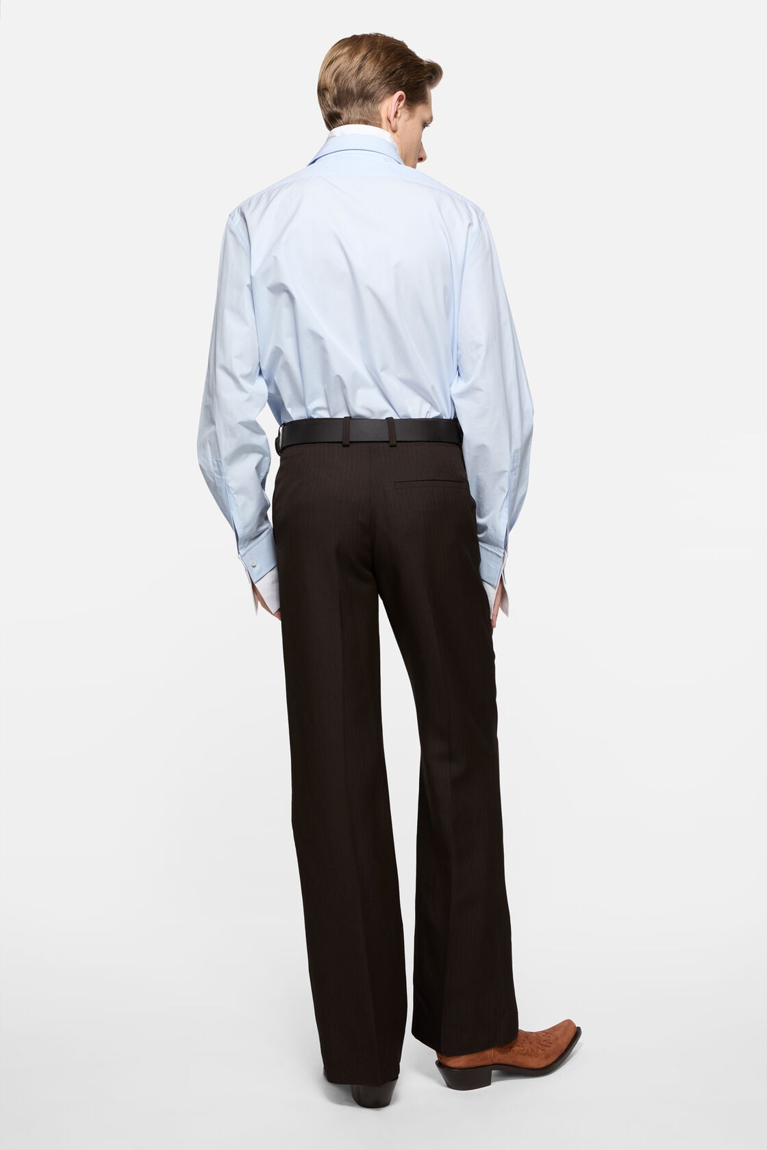 Layered poplin button-up shirt - Blue/white