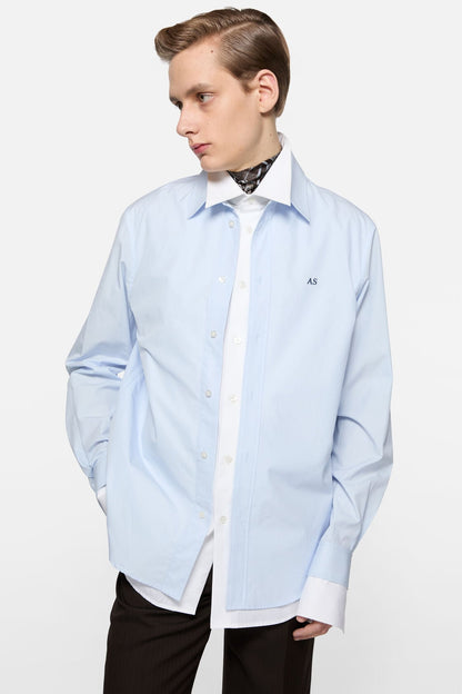Layered poplin button-up shirt - Blue/white