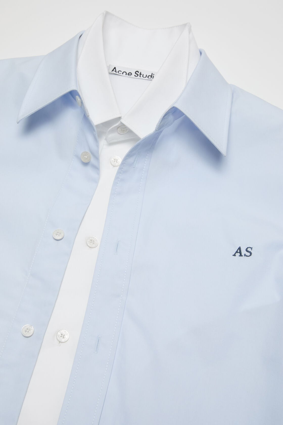 Layered poplin button-up shirt - Blue/white