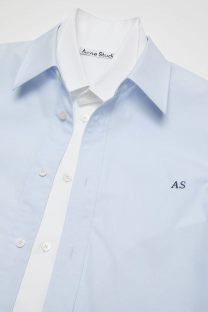 Layered poplin button-up shirt - Blue/white