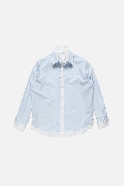 Layered poplin button-up shirt - Blue/white